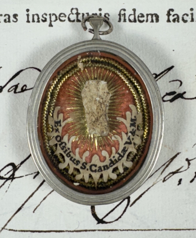 1795 Vatican documented reliquary theca with relic of St. Candida, Martyr