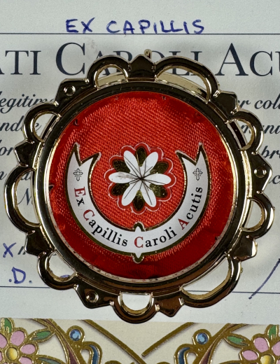 Documented reliquary theca with first-class hair relics of St. Carlo Acutis
