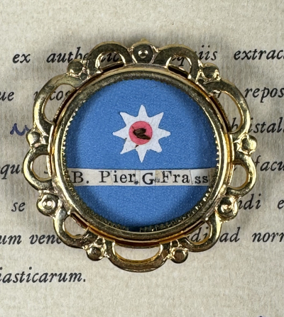 1991 Documented reliquary theca with relic of the Blessed Pier Giorgio Frassati T.O.S.D., the Man of the 8 Beatitudes