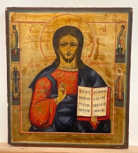 Russian Icon - Christ Pantocrator with 4 border saints