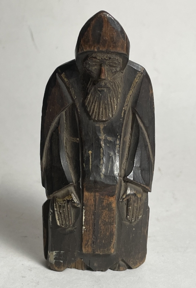 Small Russian pilgrim carved wood icon figure of hermit monk St. Nilus of Stolbensk