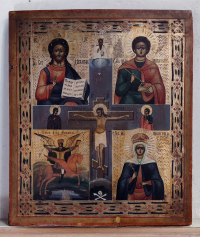 Russian icon - Christ Pantocrator, St. Panteleimon, St. Michael &amp; St. Paraskeve (Friday)