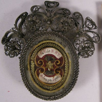 Silver theca housing relic of the Veil of the Blessed Virgin Mary, and relic of the Robe of her husband Saint Joseph