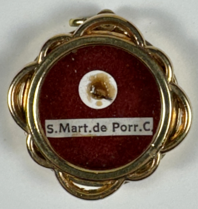 Reliquary theca with relic of Peruvian St. Martín de Porres, patron of mixed-race people