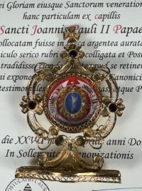 Fancy documented reliquary with a hair relic of St. Pope John Paul II