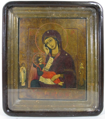 Russian icon - Soothe My Sorrows Mother of God in kiot shadow frame