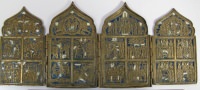 Russian 4-Panel Folding Skladen Travel Icon of The Twelve Principal Feasts and Miracle-working Madonnas