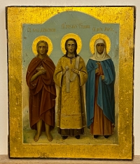 Russian Icon - Three Saints: St. Eudokia, St. Stephen the Protomartyr &amp; St. Martyress Mary