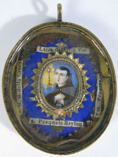 Theca housing relic of Saint Paschal Baylon, Holy Milk of the Virgin Mary, True Cross, and Frances of Rome