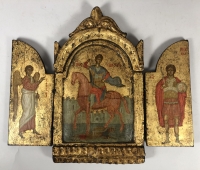17th century Greek triptych of Holy Greatmartyr Demetrius of Thessaloniki with Archangels Michael &amp; Gabriel