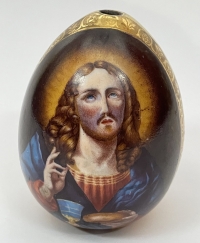 Medium Russian Imperial gold porcelain Easter Egg with Blessing Christ