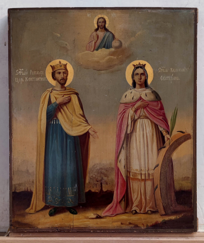 Large Russian Icon - St. Emperor Constantin &amp; St. Catherine of Alexandria, the Great Martyress