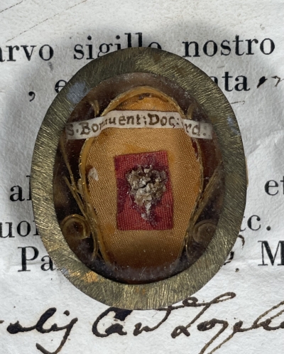 1820 Documented reliquary theca with relic of St. Bonaventure, The Seraphic Doctor of the Church