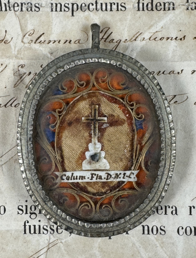 1855 Documented reliquary theca with relic of the True Cross &amp; the Column of Flagellation of Jesus Christ