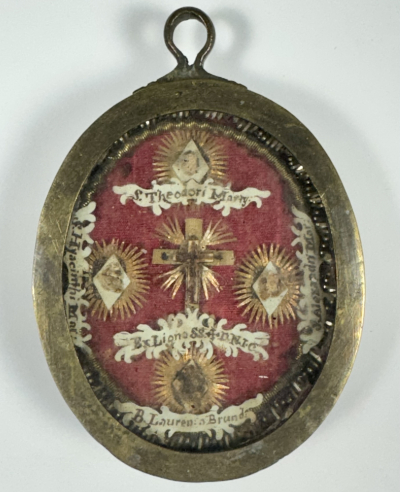 Reliquary theca with relics of the True Cross, St. Theodore, St. Hyacinth Martyr, St. Alexander Martyr &amp; St. Lawrence of Brindisi
