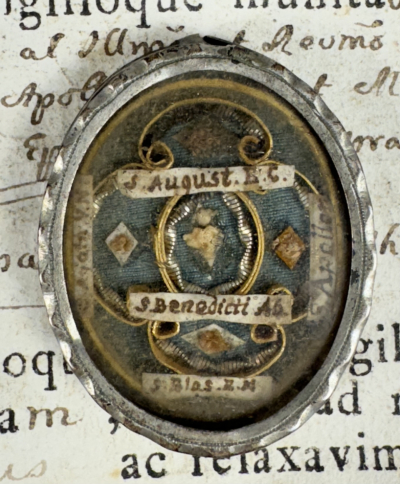 1796 Doc. reliquary with relics of 5 Saints: St. Augustine, St. Benedict Ab., St. Agatha, St. Apollonia &amp; St. Blaise