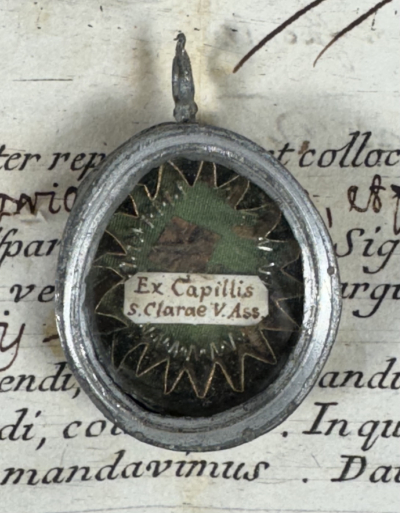 1742 Documented reliquary theca with relic of St. Clare of Assisi, founder the Order of Poor Ladies