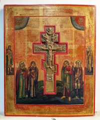Staurotheke Icon with the Crucifixion, Mourners &amp; Border Saints
