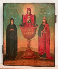 Russian Icon - Our Lady of the Life-Giving Spring, St. John Climacus &amp; St. Barbara, Greatmartyr