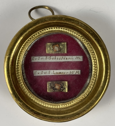 Reliquary theca with relics of 2 early Martyrs: St. Sebastian &amp; St. Lawrence of Rome