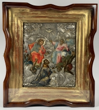 Fine 18c Russian Icon - the New Testament Trinity blessing St. John the Chrysostom