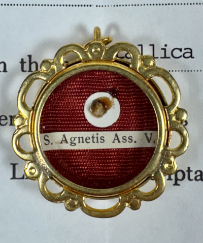 1992 Documented reliquary theca with relic of St. Agnes of Assisi, sister of St. Clare