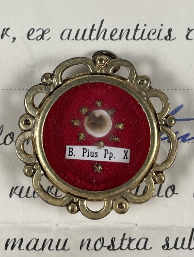 Documented theca with first-class pre-canonization relic of Pope Saint Pius X