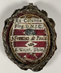 Reliquary theca with relics of the Column of the Flagellation, of St. Francis of Paola &amp; St. Gaetano dei Conti di Thiene