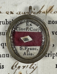 1845 Documented reliquary theca with relic of St. Francis of Assisi