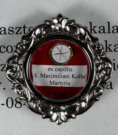 Rare documented reliquary theca with relic of St. Maximillian Kolbe OFM Conv., Martyr of Charity