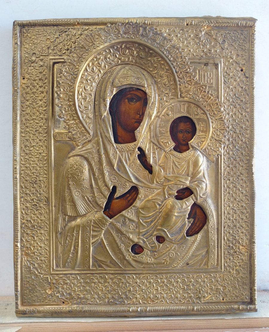 Russian Store - Russian Icon - Our Lady of Smolensk in brass oklad