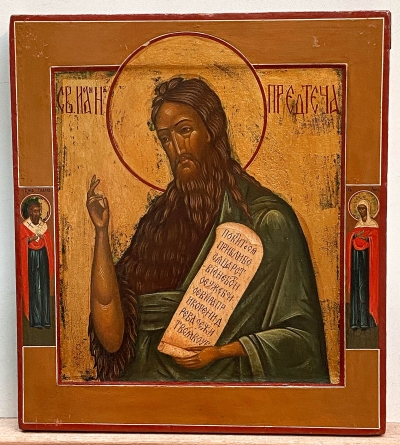 Russian Icon - Saint John the Baptist from the Deesis Row with 2 border saints