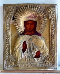 Russian Icon - St Greatmartyr Barbara in brass oklad
