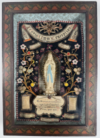 1914 French Reliquary of Our Lady of Lourdes with relics of St. Francis of Assisi, St. Clare of Assisi, St. Teresa of Avila, St. Catherine &amp; St. Godelieve