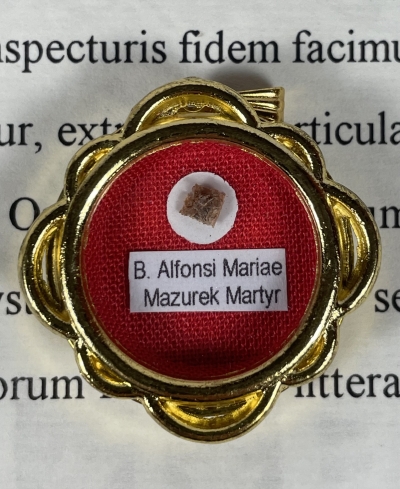 2003 Documented reliquary theca with relics of a Polish WW2 Martyr Blessed Alfons Maria Mazurek (of the Holy Spirit)