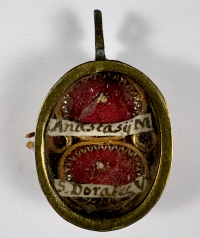 Reliquary theca with relics of Martyrs St. Anastasius of Persia &amp; St. Dorothea of Caesarea