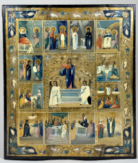 Russian Icon - The Resurrection and Principal Orthodox Feasts