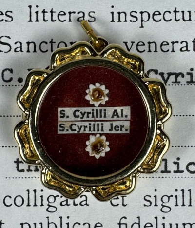 1993 Vatican-documented theca with relics of St. Cyril of Alexandria &amp; St. Cyril of Jerusalem
