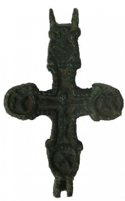 Small Russian Pre-Mongolian pectoral brass Enclopion Crucifix cross